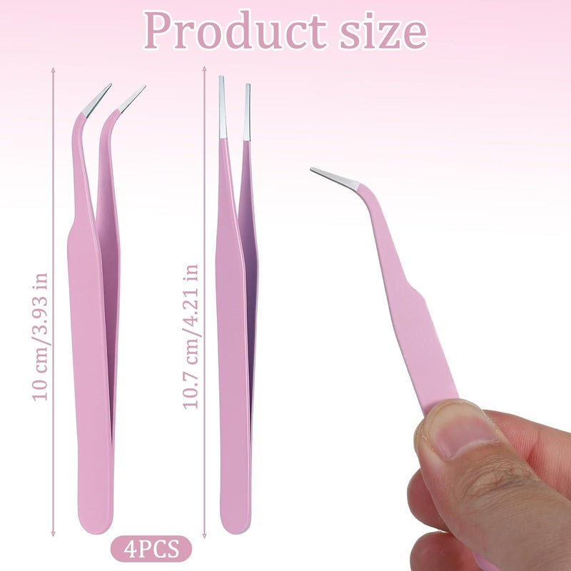 Skrfren 4 PCS Precision Tweezers Set, Multipurpose Straight and Curved Tip Tweezers Anti-Static Stainless Steel of Tweezer for Electronics, Industrial-Tweezer for Craft Soldering Esd Curved of Tweezer - Image 2